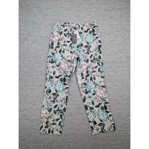 JJill Linen Stretch Pants Womens Small Floral Print‎ Cropped Pull On Boho